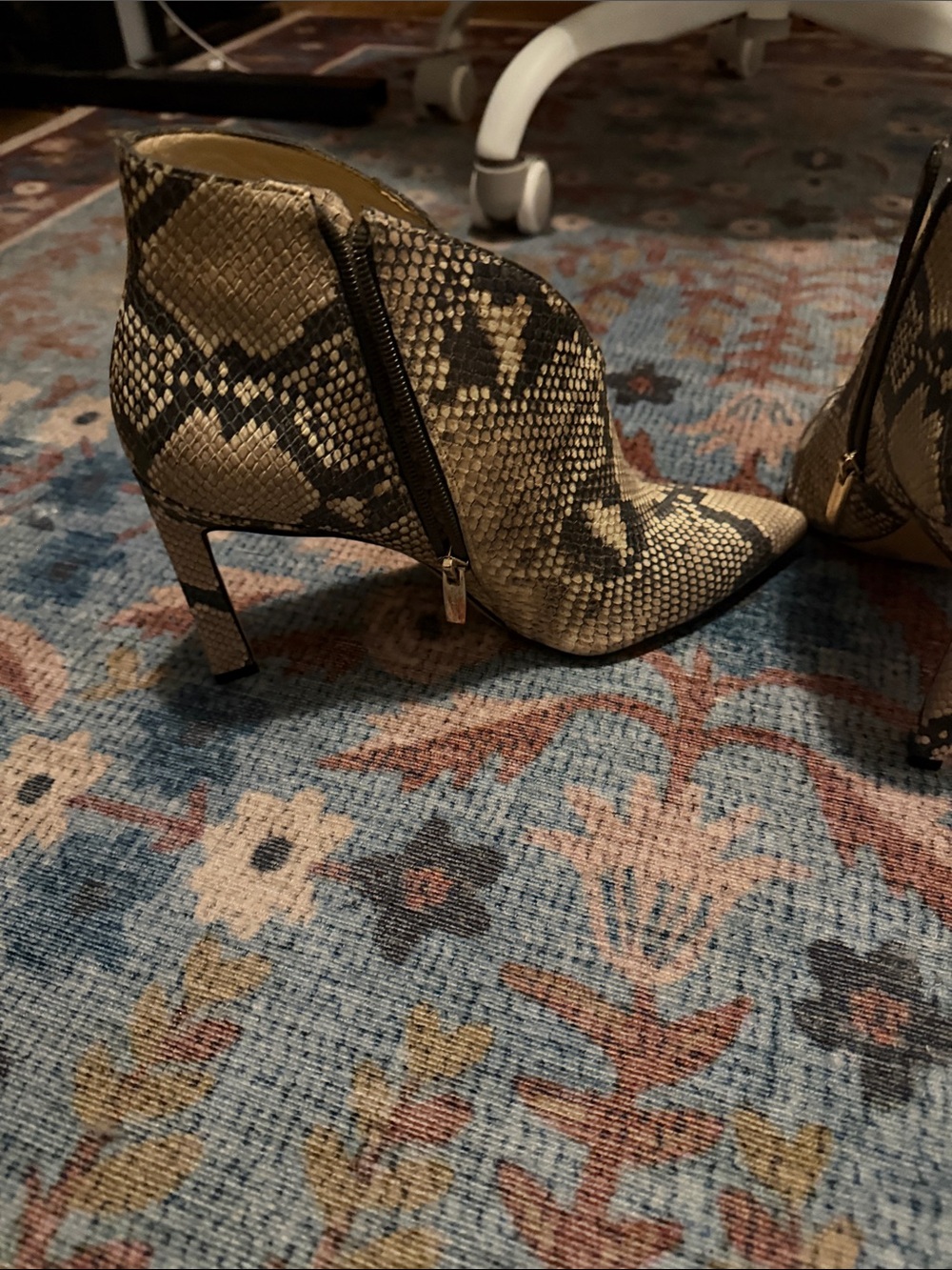 Vince Camuto Beige and Black Snake-Print Pointed Toe Ankle Booties - Picture 5 of 6